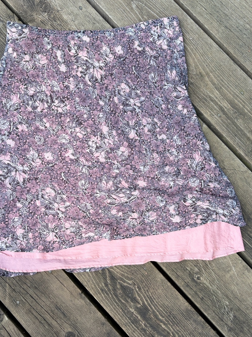 Skirt MAX STUDIO 100% Silk Paisley Floral Pink Black Cream Elastic Size Large